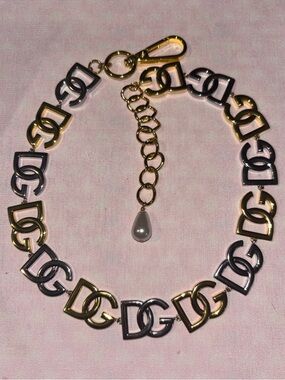 Dolce & GabbanaGold and Silver Tone Interlocking D Link Necklace with Pearl Drop